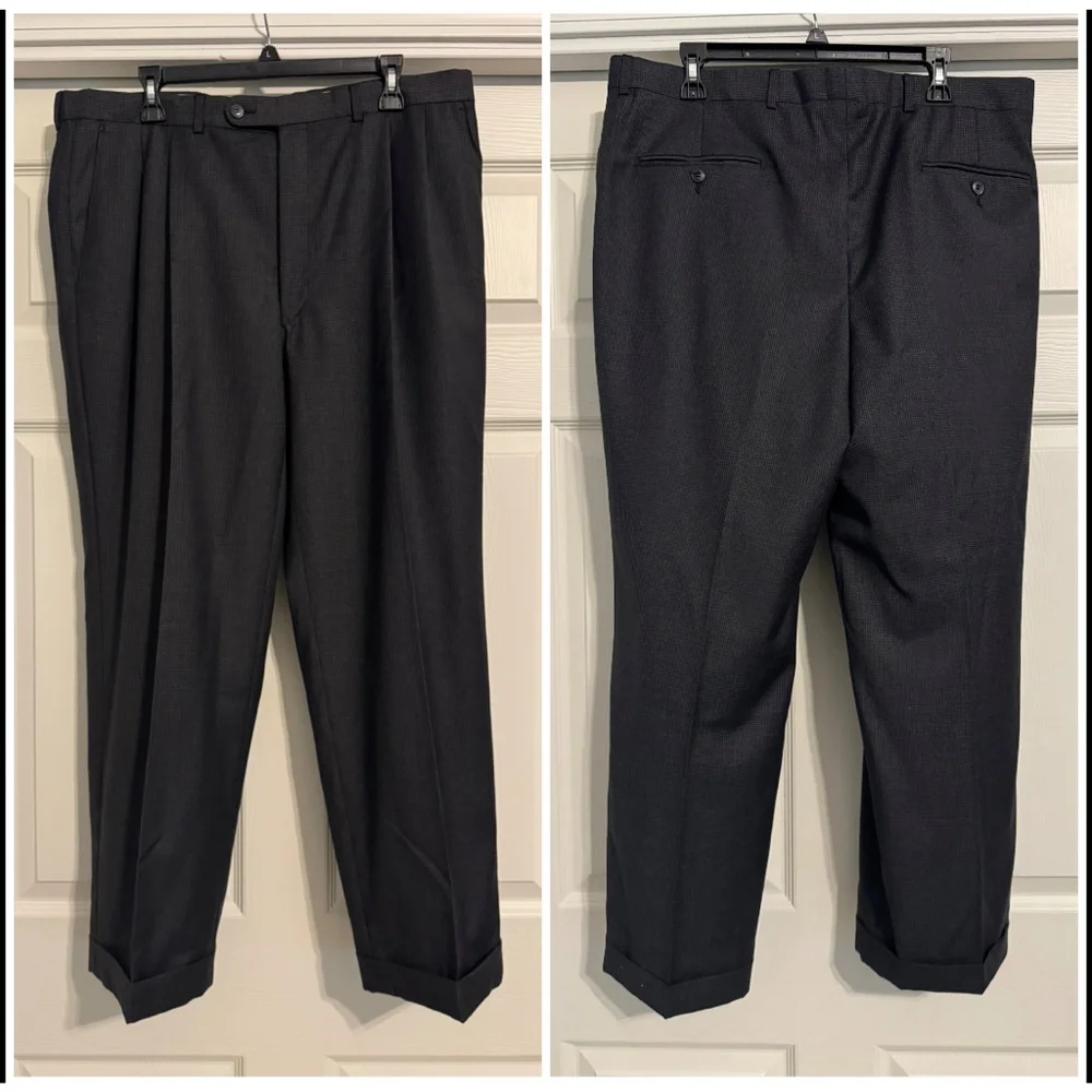 Jack Victor Prossimo Houndstooth Wool Pleated Front Dress Pants 36x28